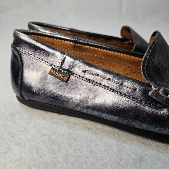 ANDAGO hamdmade Leather Loafers Sz 36 Dark Grey Metallic - Picture 8 of 8